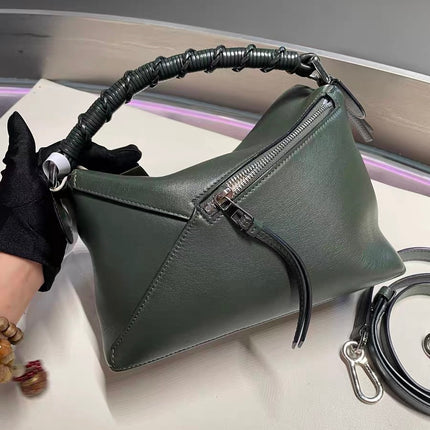 Loewe Puzzle Edge Braided Handle Small Dark Green Nappa Calfskin leather Crossbody bag