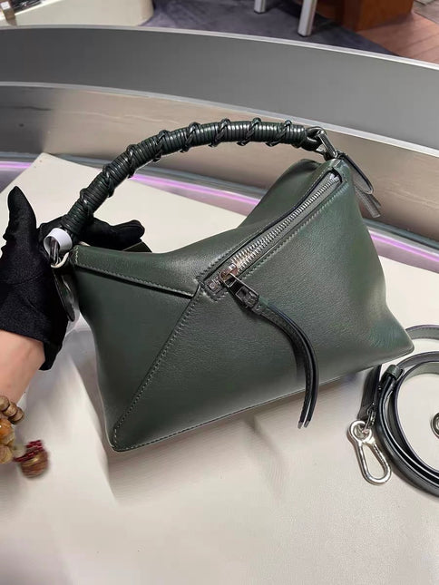 Loewe Puzzle Edge Braided Handle Small Dark Green Nappa Calfskin leather Crossbody bag