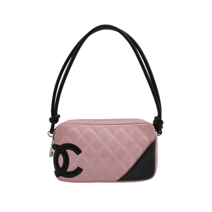 Chanel Cambon Clutch Shoulder Bag Pink Calfskin Leather Black Strap-Luxbags
