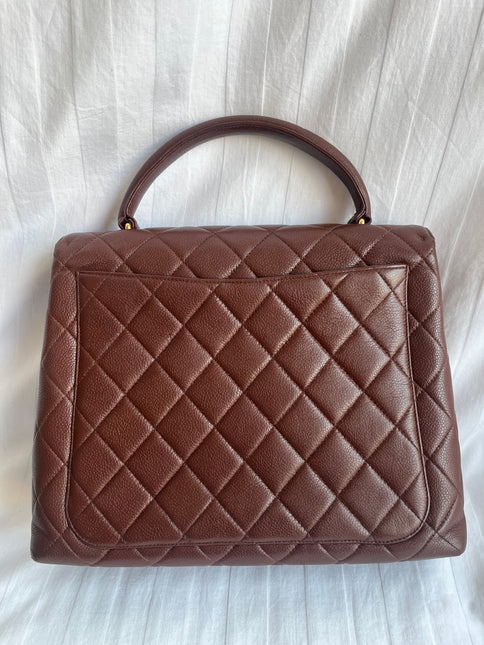 Chanel Vintage Top Handle Kelly Dark Caramel Flap Bag Caviar Leather 24k Gold Plated Hardware, 1996-1997