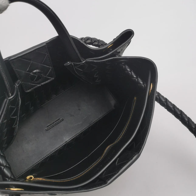 Bottega Veneta Andiamo Medium Black Intrecciato Leather Handbag
