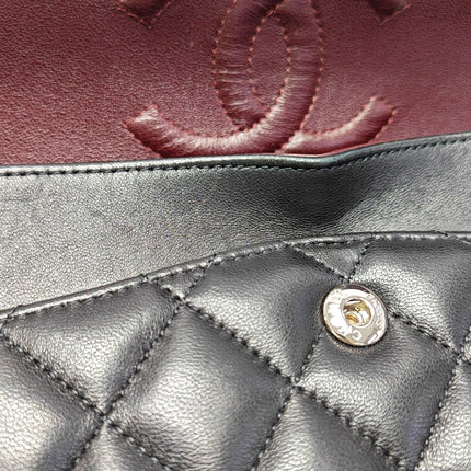 Chanel Timeless Classic Flap Medium 2014 Black Lambskin Leather Silver Hardware