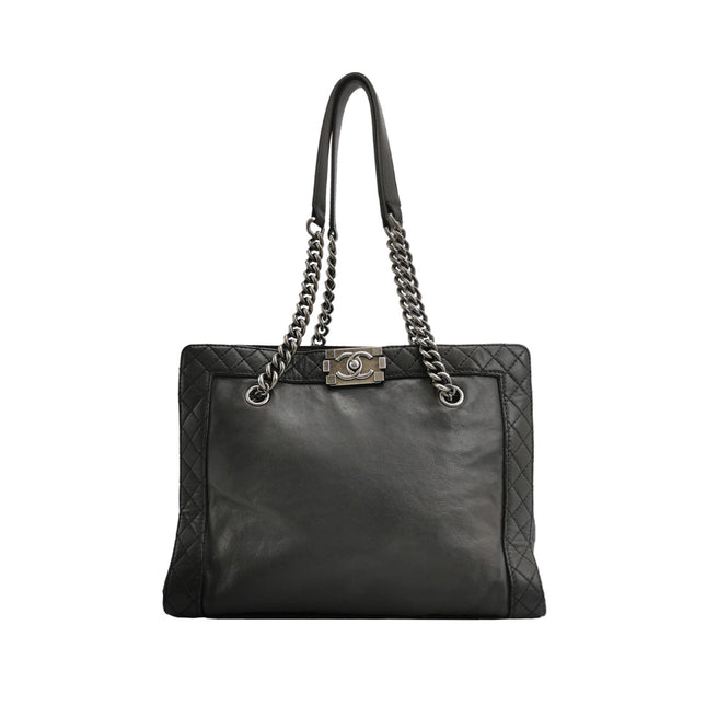 Chanel Boy Reverso Shopping Tote Calfskin Leather Black-Luxbags