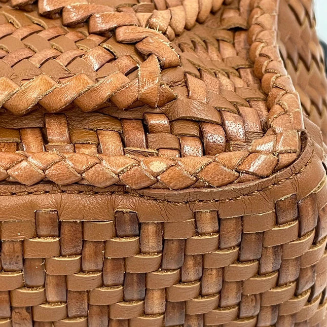 Loewe Puzzle Small Leather Woven Braided Caramel Tan Crossbody Bag
