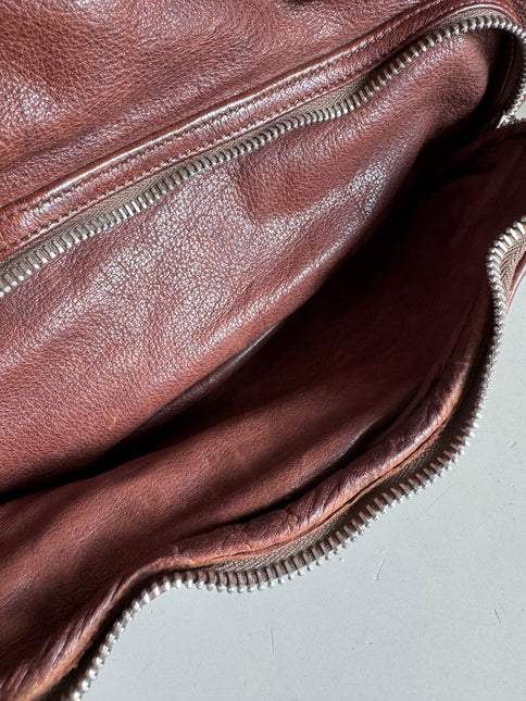 Prada Large Brown Washed Top Handle Bauletto Bag Calfksin Leather