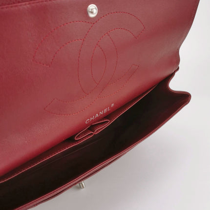 Chanel Classic Flap Jumbo Dark Red Caviar Leather Double Flap Silver Hardware