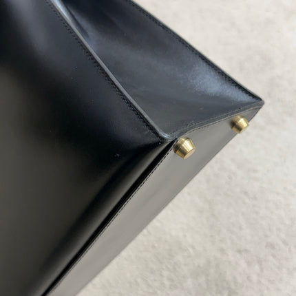 Hermes Kelly 32 Sellier Black Box Leather Double Ring Gold HW