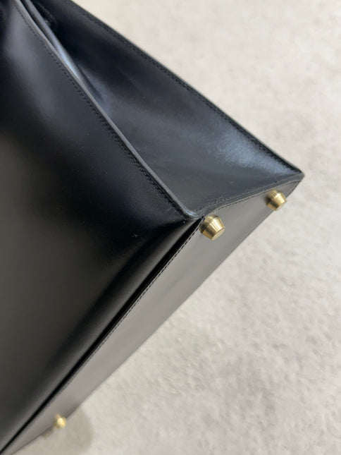 Hermes Kelly 32 Sellier Black Box Leather Double Ring Gold HW