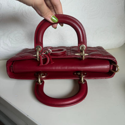 Lady D-Joy Medium Handbag Burgundy  Lambskin Cannage Leather, 2016