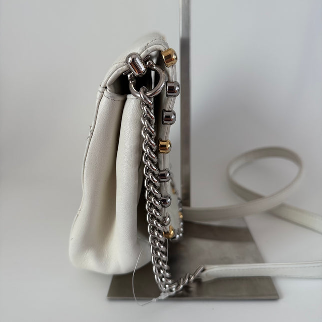 Chanel White Calfskin Leather Embellished Flap Saddle Bag, 2018-19
