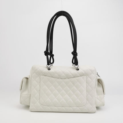 Chanel Cambon Multi-pocket Ligne Reporter Bag Large White Calfskin Leather