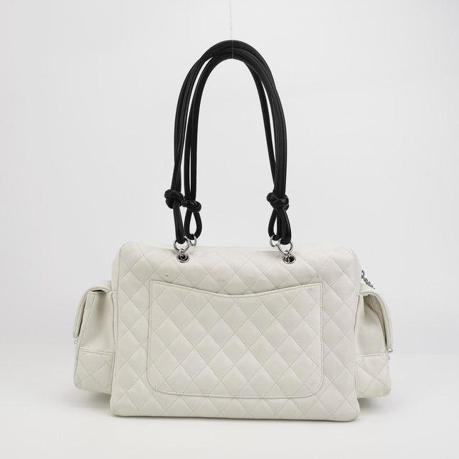 Chanel Cambon Multi-pocket Ligne Reporter Bag Large White Calfskin Leather