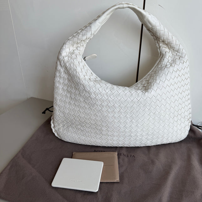 Bottega Veneta Veneta Hobo Intrecciato White Nappa Leather Medium 40cm-Luxbags