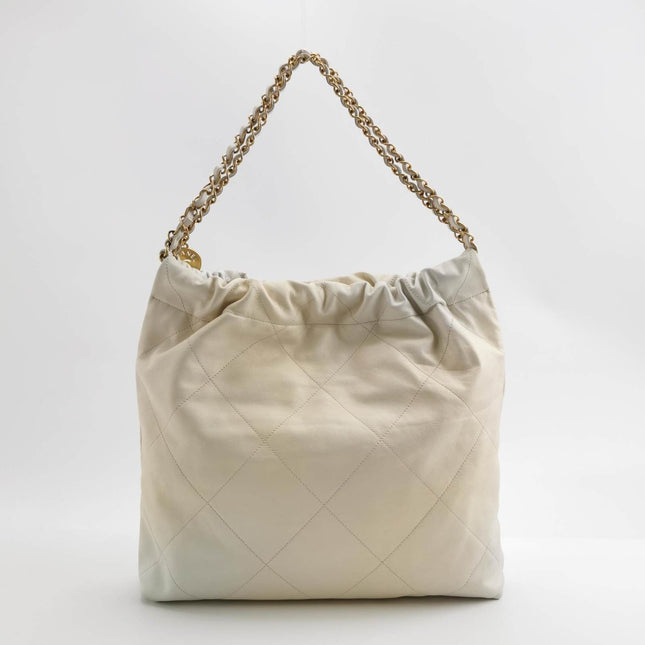 Sold Chanel 22 Hobo Bag Medium Shiny Calfskin Leather White with Gold-tone Hardware
