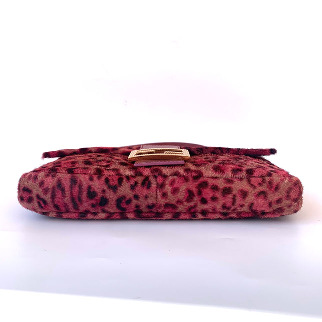 Sold Fendi Baguette Pink Leopard Print Pony-hair style calfskin