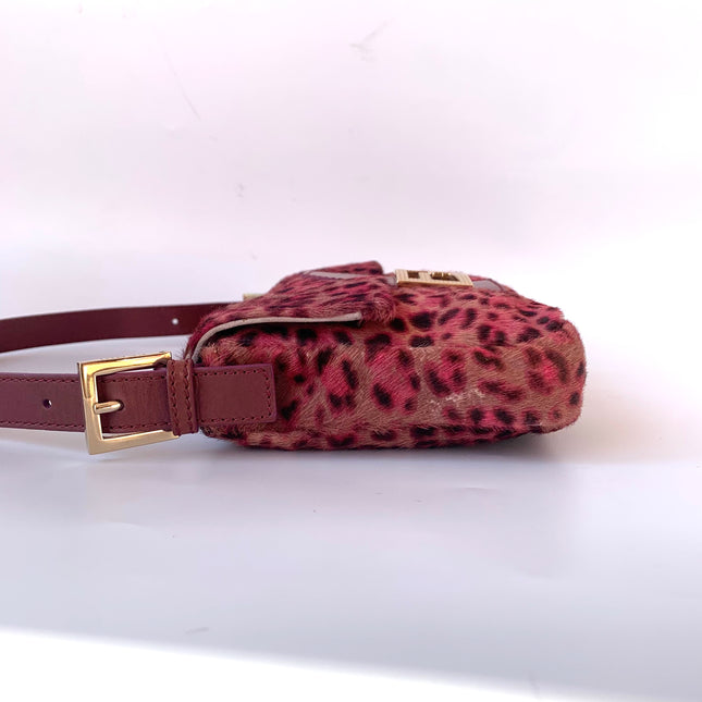 Sold Fendi Baguette Pink Leopard Print Pony-hair style calfskin