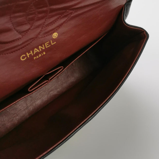 Chanel Classic Flap Vintage Medium Black Lambskin Leather 24k Gold Hardware 1986-1988