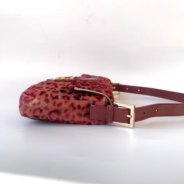 Sold Fendi Baguette Pink Leopard Print Pony-hair style calfskin