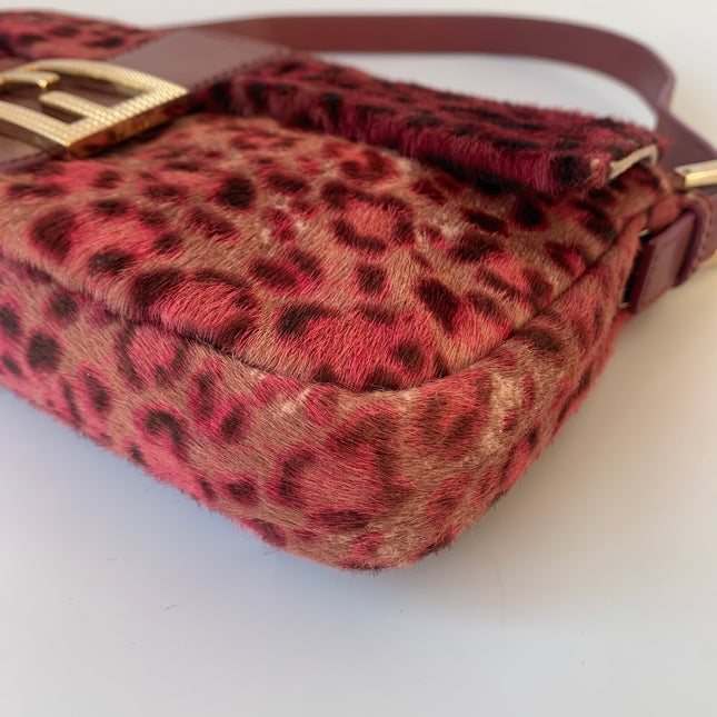 Sold Fendi Baguette Pink Leopard Print Pony-hair style calfskin