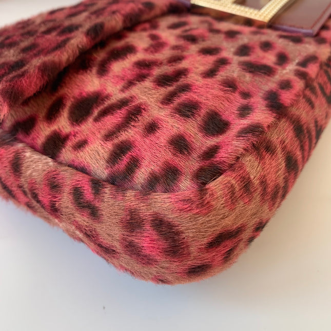 Sold Fendi Baguette Pink Leopard Print Pony-hair style calfskin