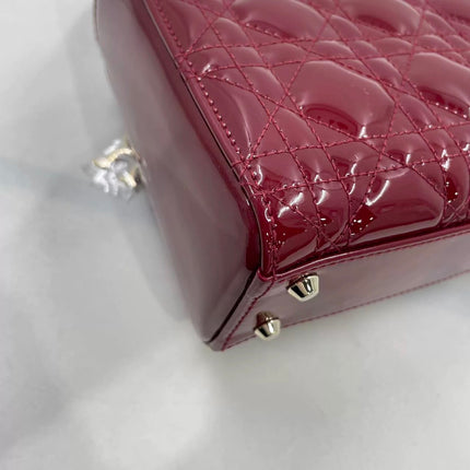 Lady Dior Mini Handbag 2021 Burgundy Red Patent Leather Gold-tone Chain Strap