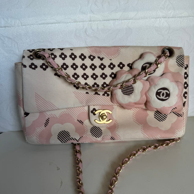 Chanel Camellia Flap Bag Pink Floral Printed Satin Medium, 2005-2006