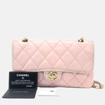 Chanel Classic Flap Medium Happy Stitch Pink Leather with Contrast White Trim-Luxbags