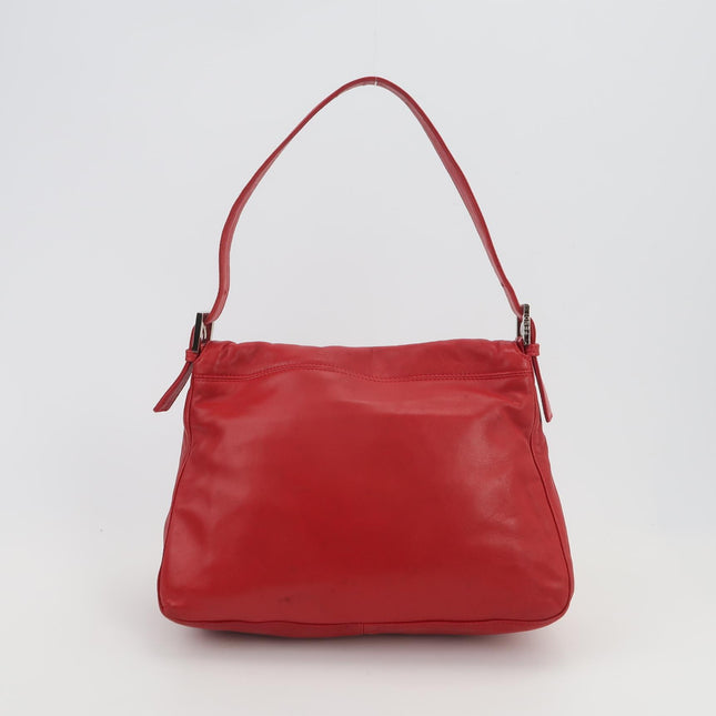 Fendi Mamma Baguette Red Lambskin Leather Silver Hardware