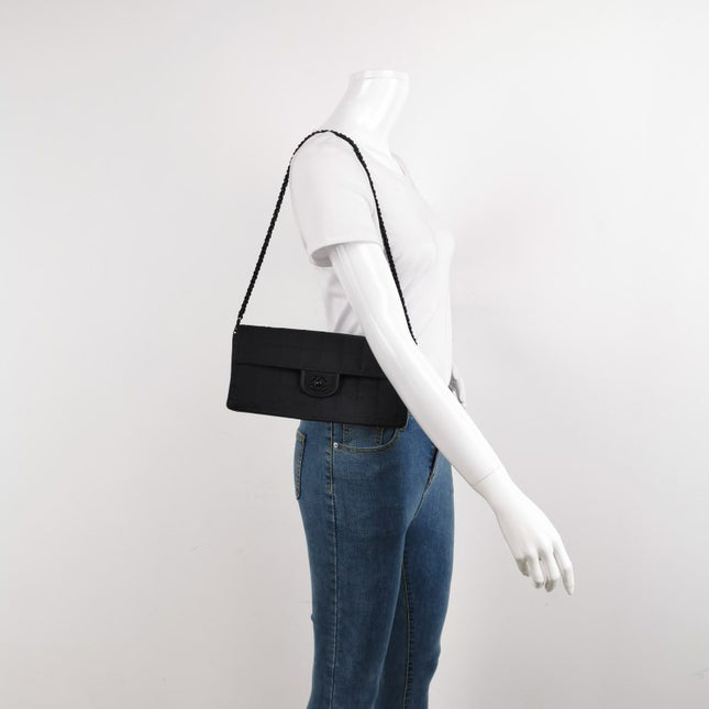 Chanel East West Chocolate Bar Black Leather Silver Hardware, 2000-2002