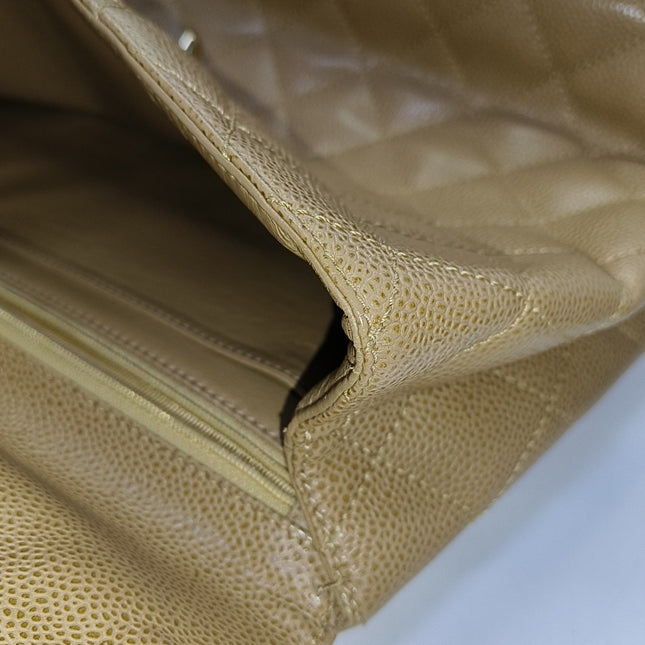 Chanel Vintage Top Handle Kelly Beige Flap Bag Caviar Leather 24k Gold Plated Hardware, 2000