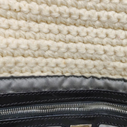 Fendi Mamma Baguette White Crochet Pompom Shoulder Bag