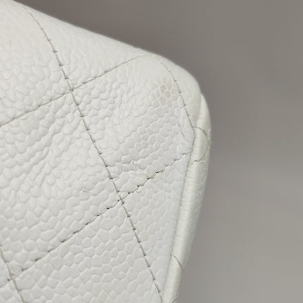 Chanel Classic Flap Medium 2008 White Caviar Leather Silver Hardware