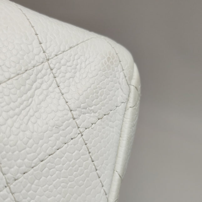 Chanel Classic Flap Medium 2008 White Caviar Leather Silver Hardware