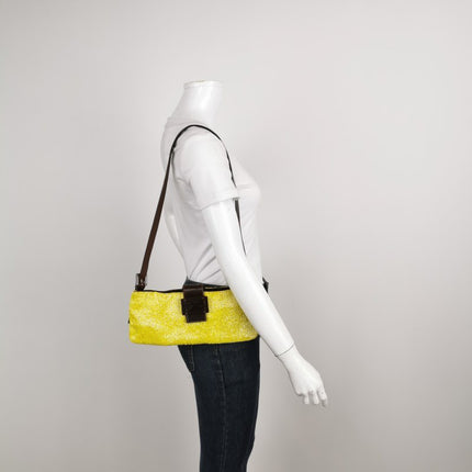 Fendi Lemon Yellow Beaded Top Opening Crossbody Bag