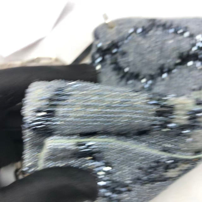 Gucci by Tom Ford Grey Blue Beaded Snake-skin Pattern Chain Shoulder Bag S/S 2000