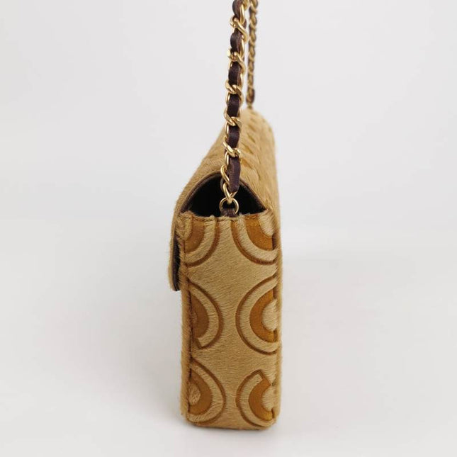 Chanel East West Rare Tan Brown Pony-hair Calfskin Leather CC Logo