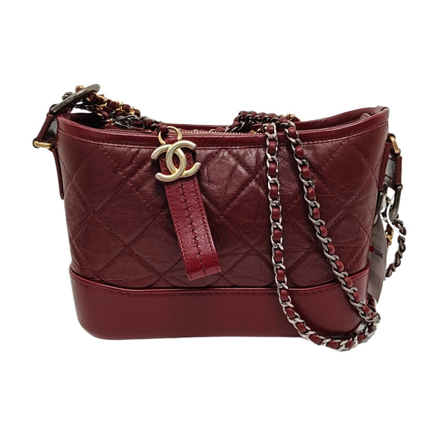 Chanel Gabrielle Hobo Burgundy Leather Small Crossbody Bag-Luxbags