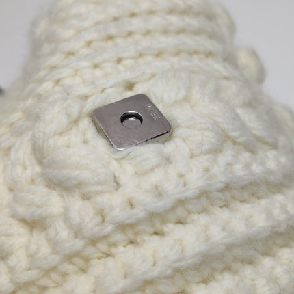 Fendi Baguette Bag White Crochet Knit Wool Pompom Shoulder Bag