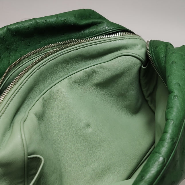 Prada Inside Bag Green Ostrich Leather Green Lambskin Leather Interior Medium