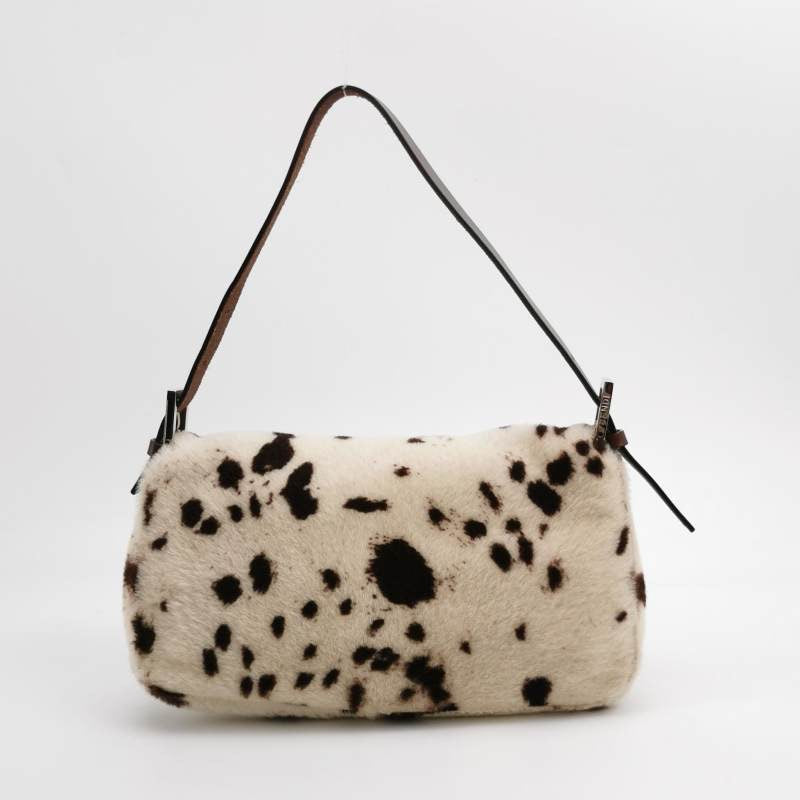 Fendi Baguette Pony-style Leather Dalmatian Print Cream White