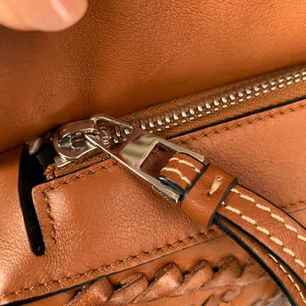 Loewe Puzzle Small Leather Woven Braided Tan Brown Crossbody Bag