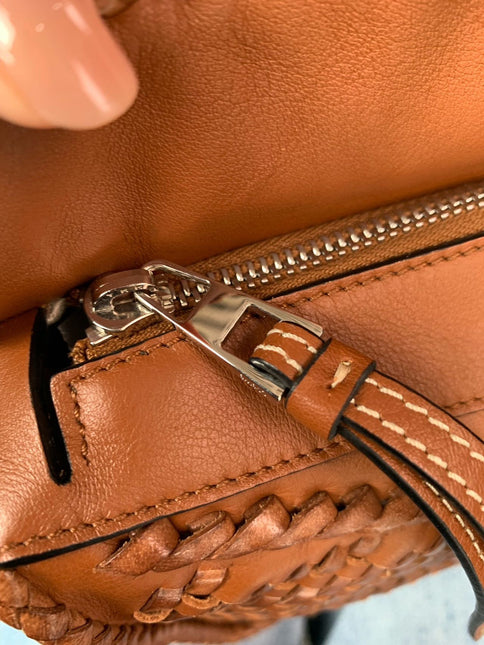 Loewe Puzzle Small Leather Woven Braided Tan Brown Crossbody Bag