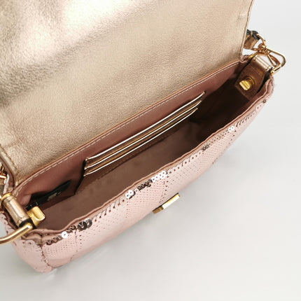 Fendi Baguette Mini Pink Glitter Sequins Valentine's Special Crossbody Bag