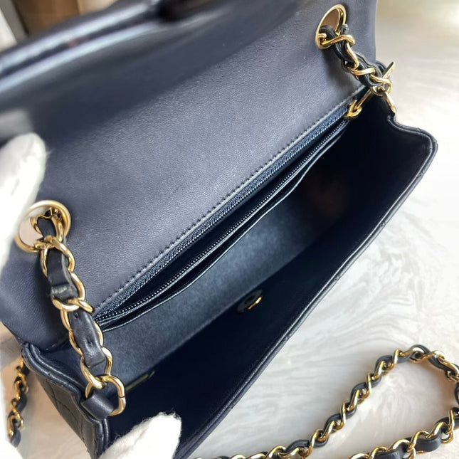 Chanel Classic Flap Rectangular Mini 2015 Navy Lambskin Gold Hardware