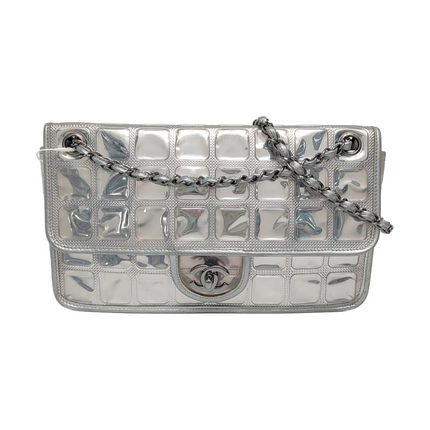 Chanel Ice Cube Chocolate Bar Classic Flap Metallic Silver PVC with Leather