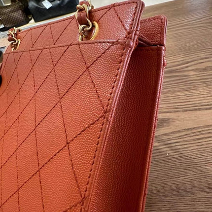 Chanel Vintage Small Matelasse Orange Caviar Leather Top Handle Bag
