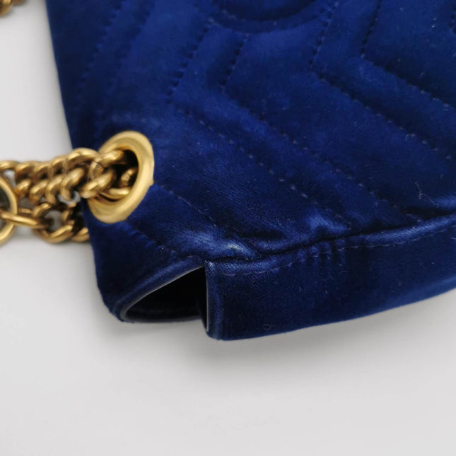 Gucci Marmont Mini Flap Navy Velvet Handbag