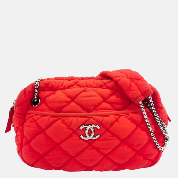 Chanel Nylon Bubble Striped Quilt Accordion Flap Bag Red-Luxbags