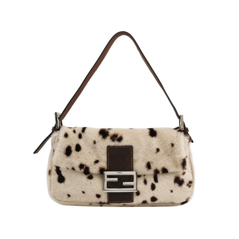 Fendi Baguette Pony-style Leather Dalmatian Print Cream White-Luxbags