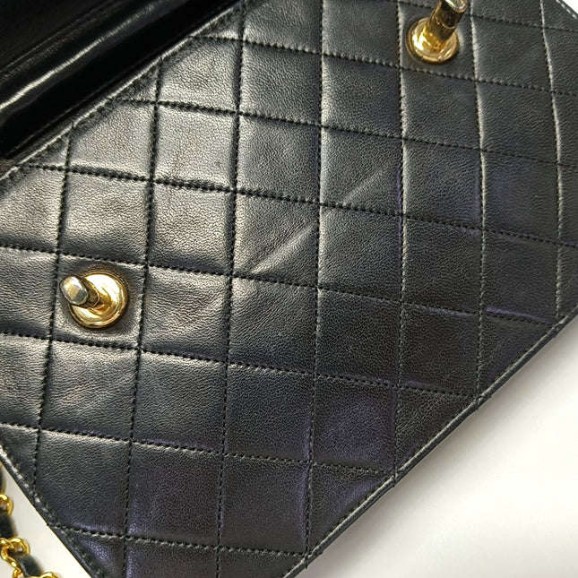Chanel Vintage Double CC Turnlock Small Black Lambskin Leather 2Way Shoulder Bag